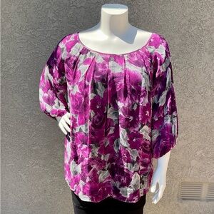 AK Anne Klein 3/4 Sleeve Silk Blouse sz 1X